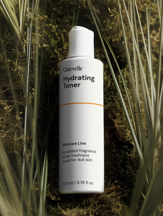 Clairvelle Hydrating Toner bottle on a natural background